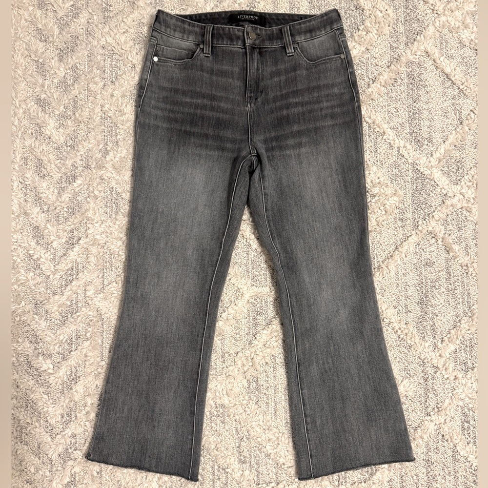 Liverpool cropped grey wash kick flare jean